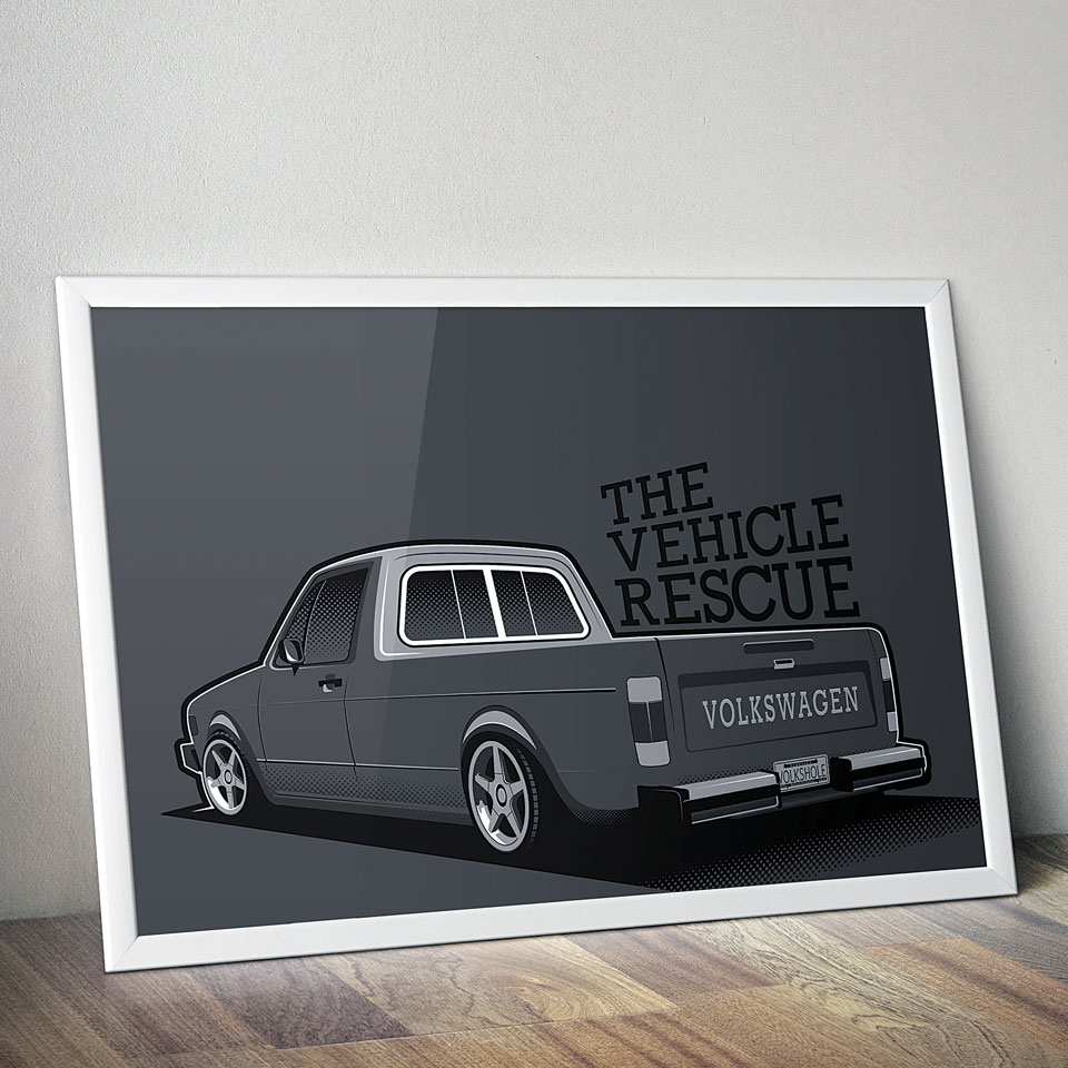 The Vehicle Rescue VW Caddy illustration poster mockup